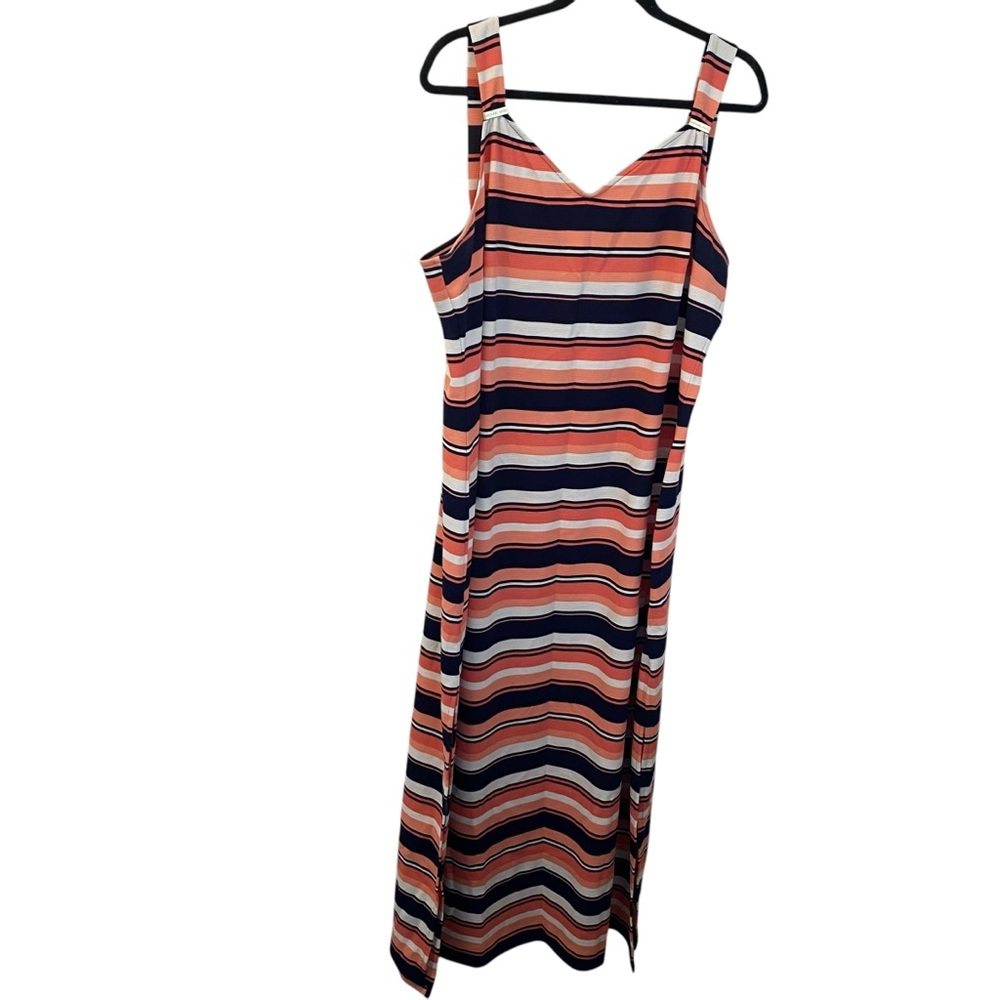 Micheal Kors 2X Striped Sleeveless Maxi Dress with gold accents